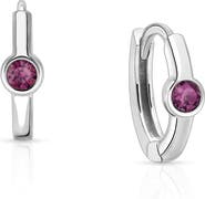 Tiny Blessings Sterling Silver 9mm Birthstone Huggie Hoops Earrings