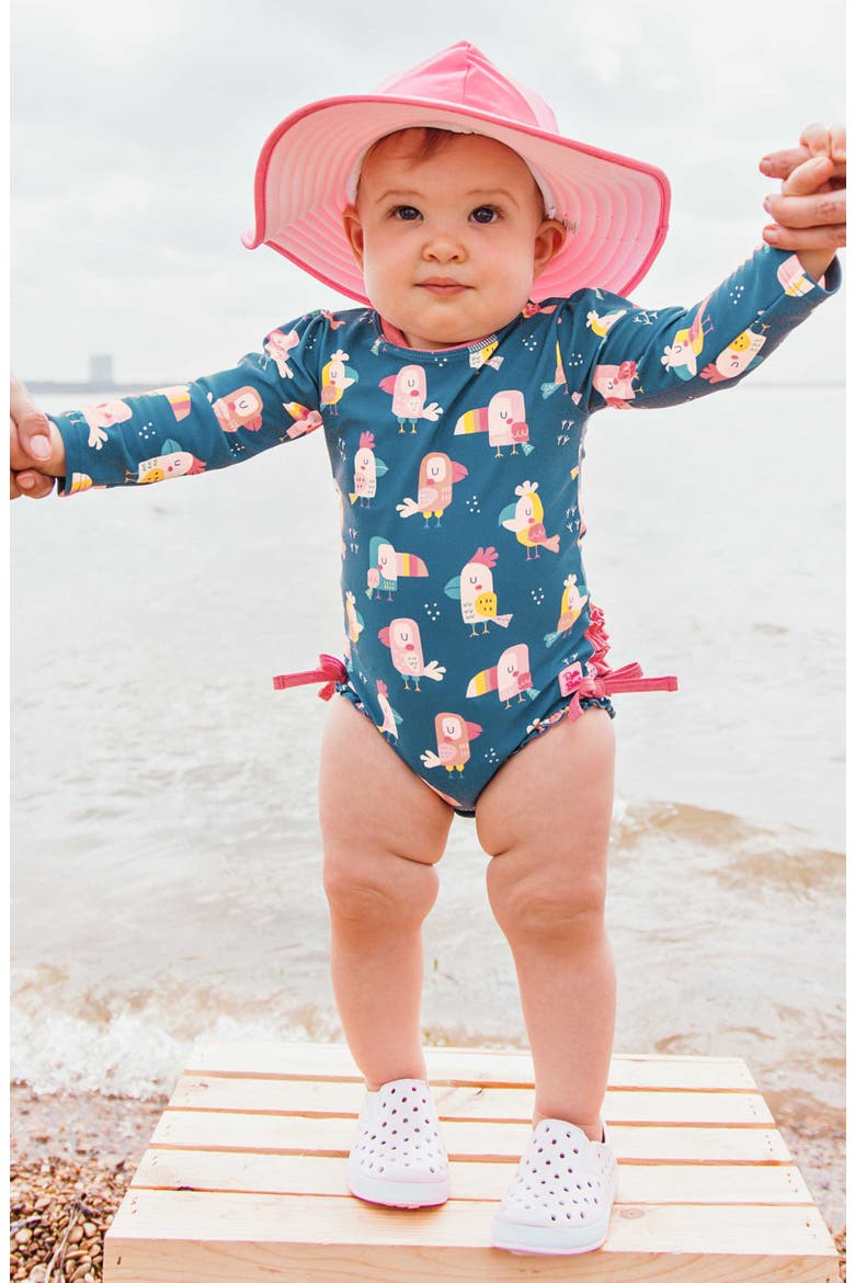 You're The Tweetest One-Piece Rashguard Swimsuit & Hat Set, Alternate, color, BLUE