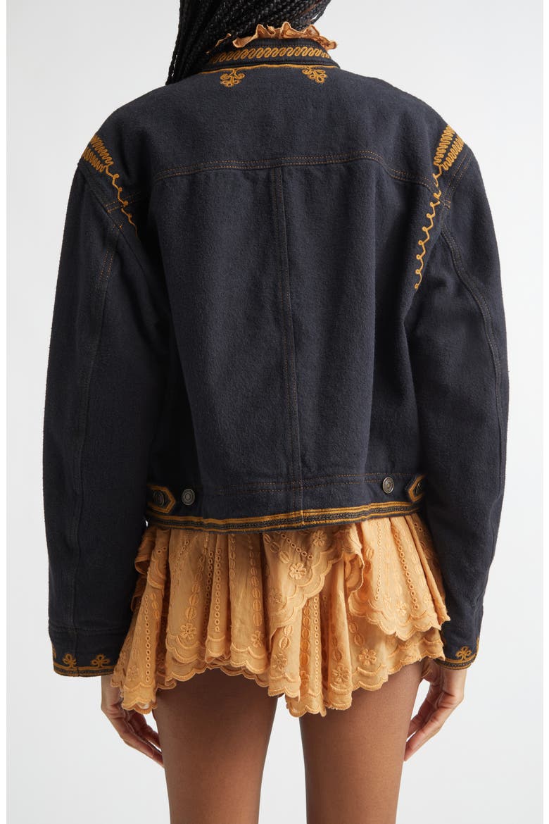 Emalia Embroidered Cotton Jacket, Alternate, color, BLACK