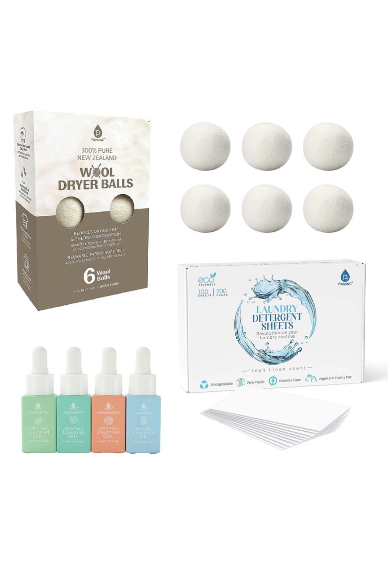 Detergent Sheets, Wool Dryer Balls & Oils Set, Main, color, Multicolor