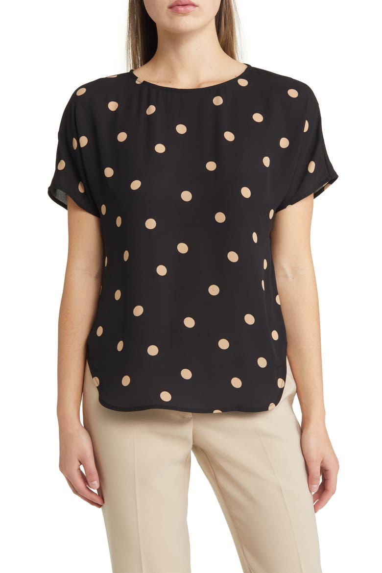 Polka Dot Blouse, Main, color, ANNE BLACK/ LATTE