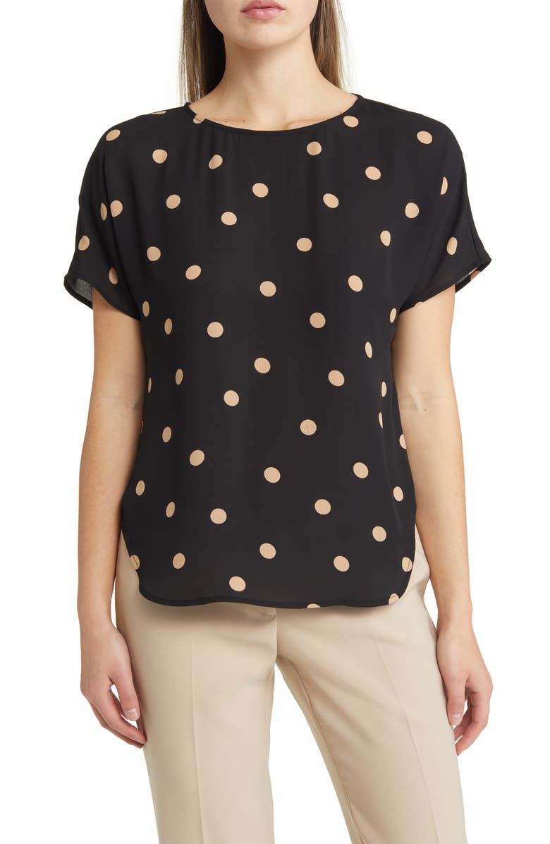 Anne Klein Polka Dot Blouse, Main, color, Anne Black/ Latte