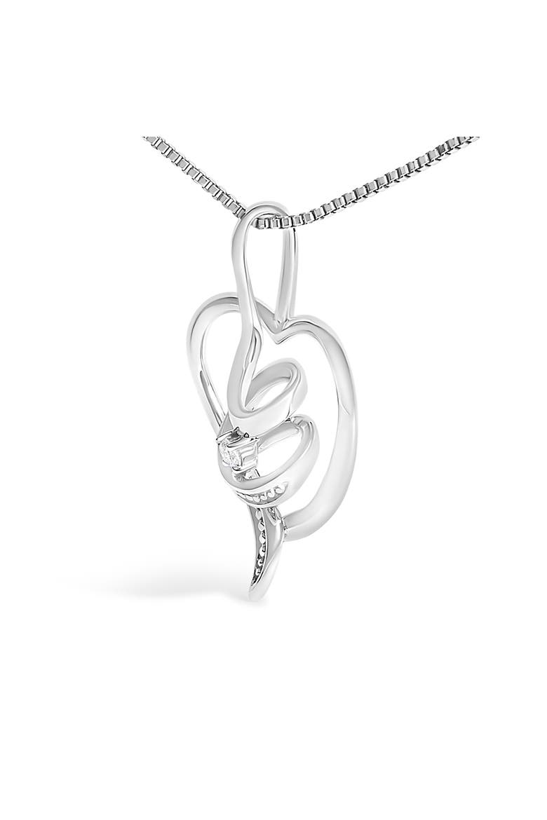 10K White Gold .03 Cttw Diamond-Accented Diamond Swirl Open Heart Pendant Necklace, Alternate, color, White