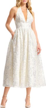 Dress the Population Christina Sequin Floral Cocktail Midi Dress