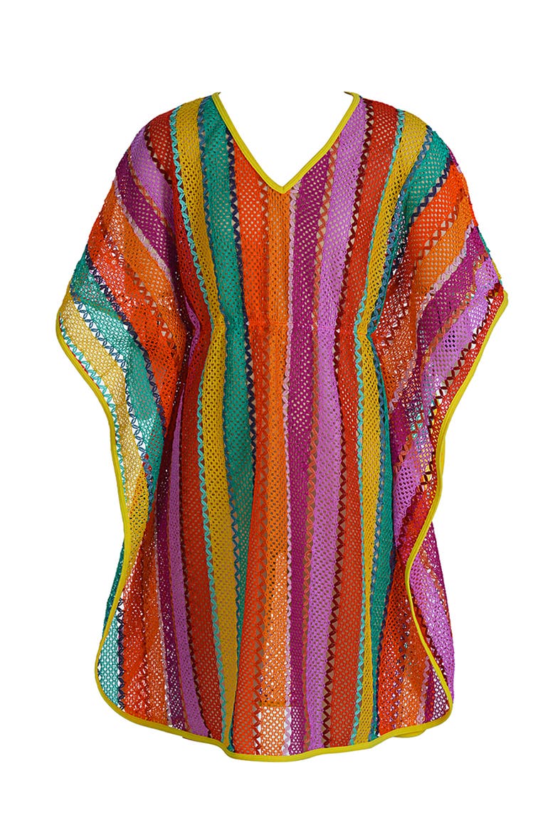 Multicolor Striped Mesh Caftan Pareo, Main, color, Multicolor