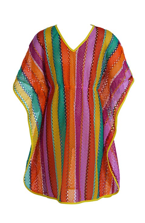 Multicolor Striped Mesh Caftan Pareo