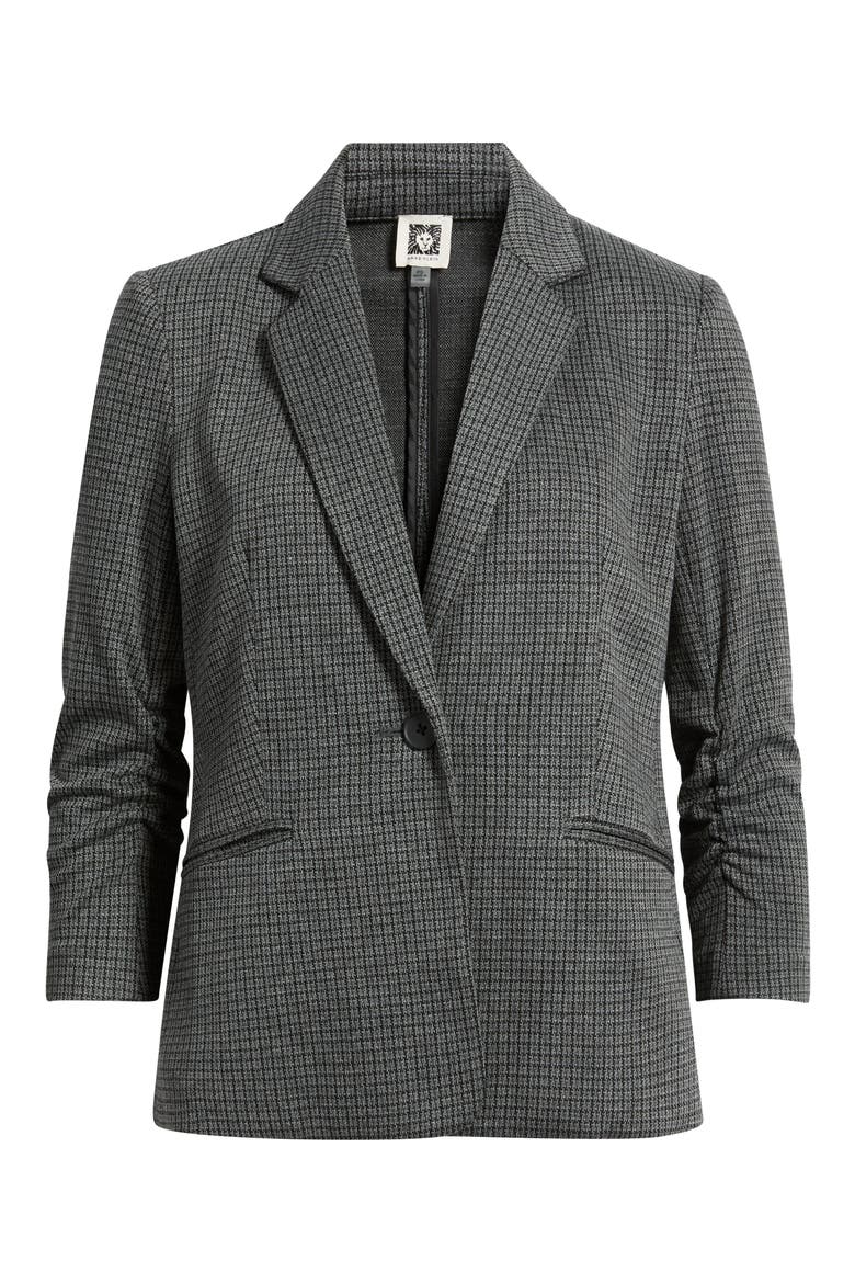 Scrunch Sleeve One Button Blazer, Alternate, color, HEATHER GREY MULTI