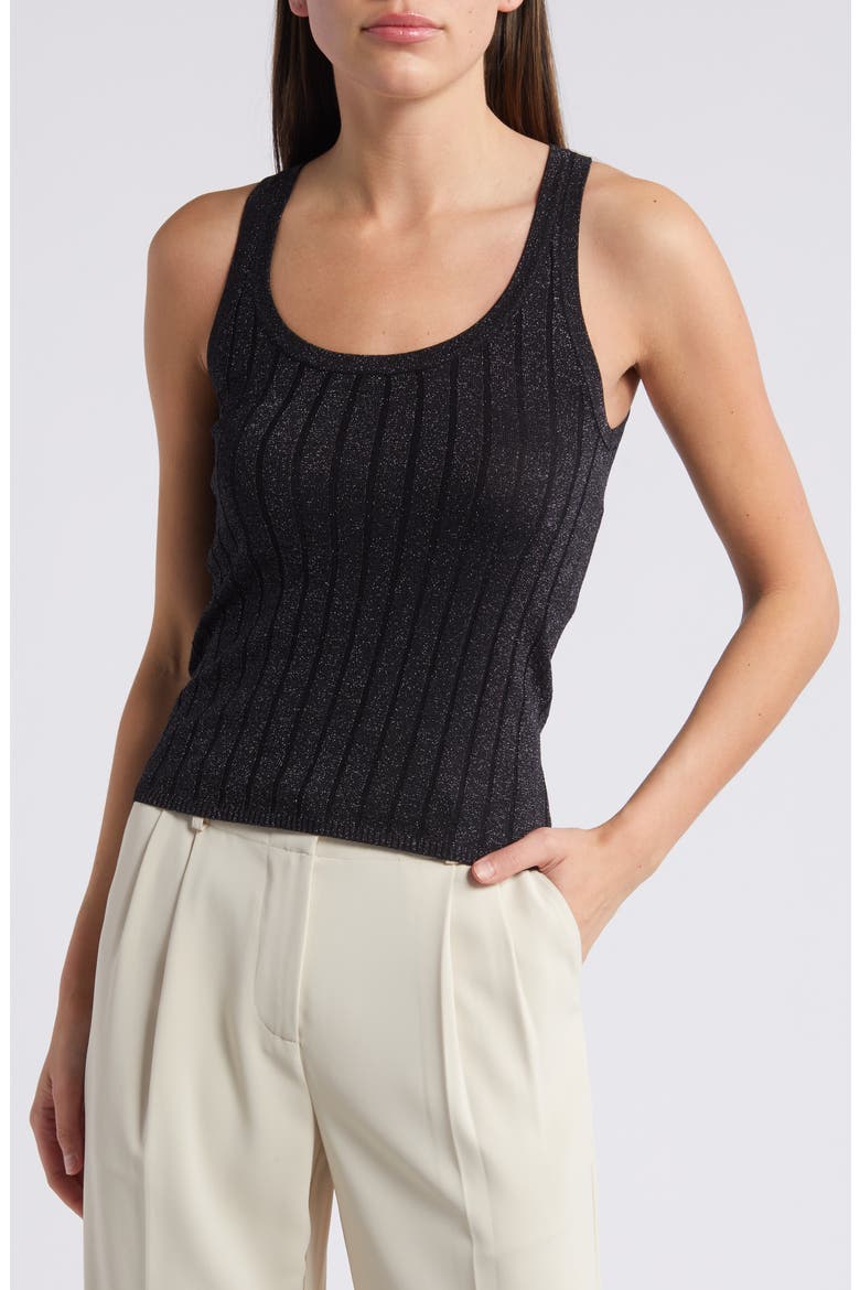 Metallic Rib Sweater Tank, Main, color, BLACK