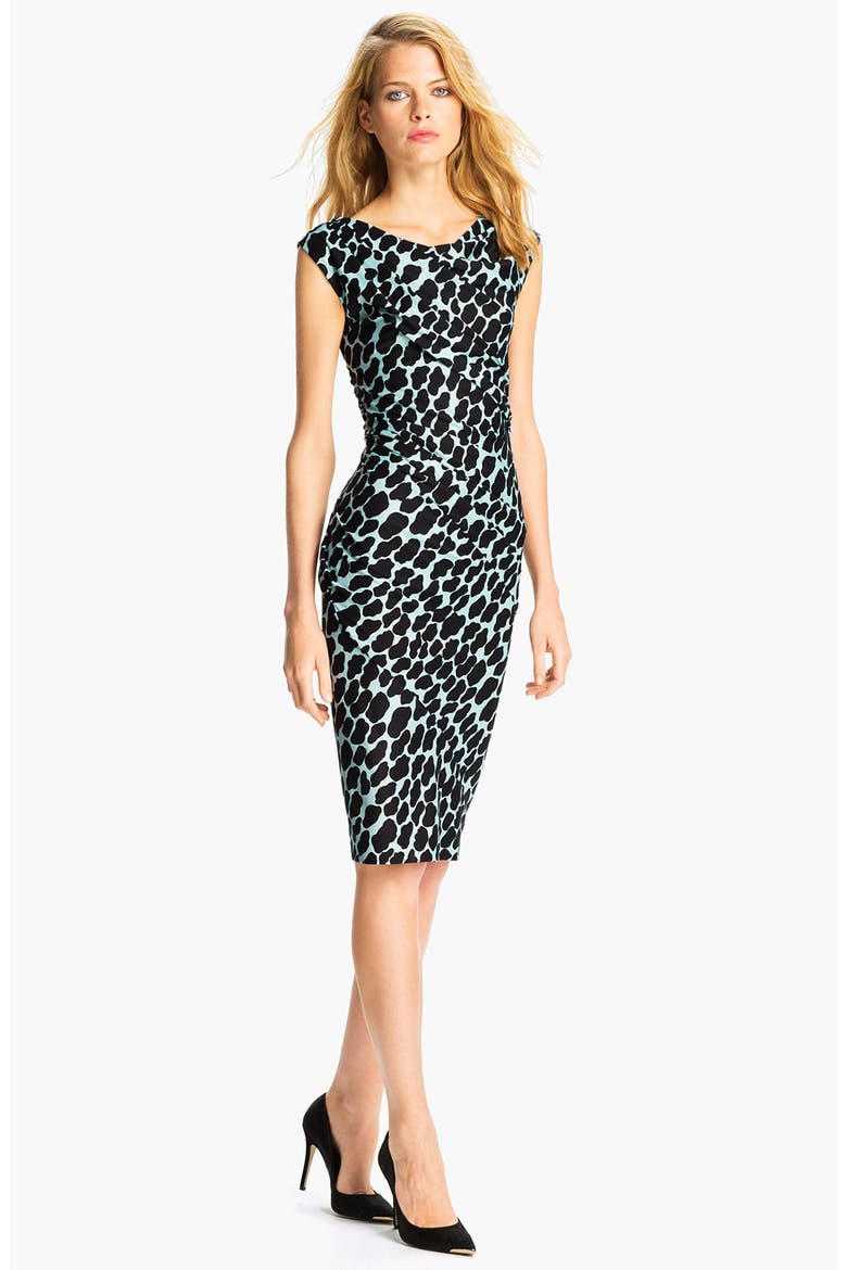 'Luisa' Silk Jersey Sheath Dress, Main, color, SPOTTED CLOUD