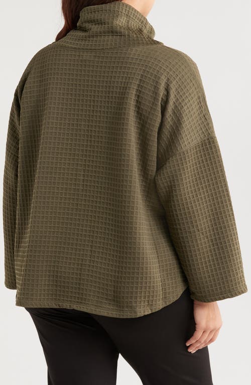 Max Studio Cowl Neck Soft Waffle Knit Top In Army