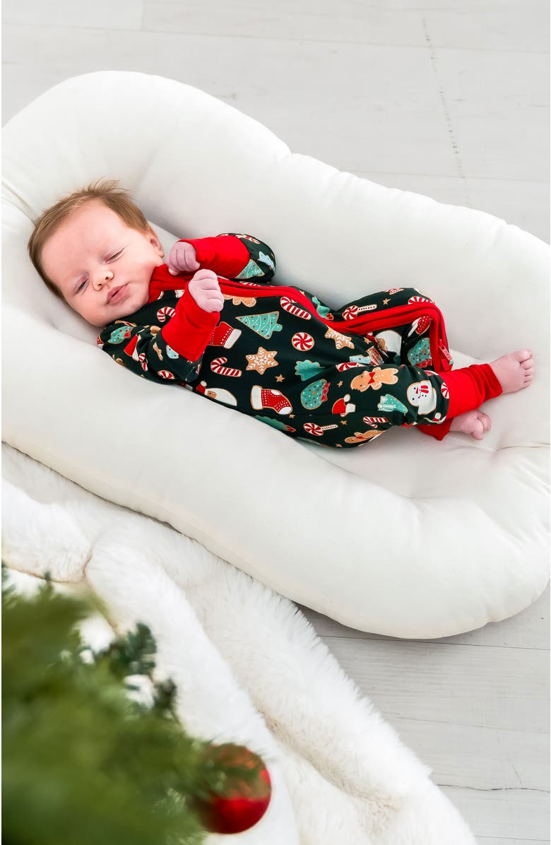 Laree + Co Scarlett Christmas Cookies Convertible Baby Footie, Alternate, color, Red