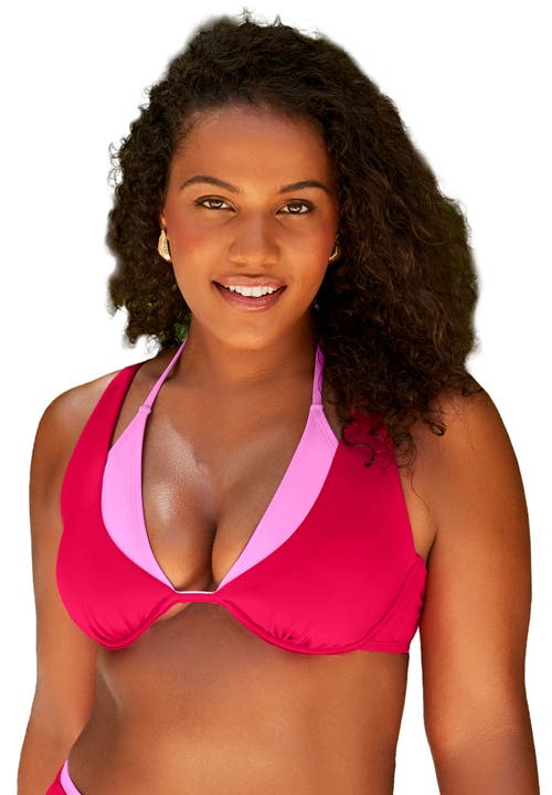 Swimsuits For All Underwire Shimmer Peekaboo Bikini Top In Pink