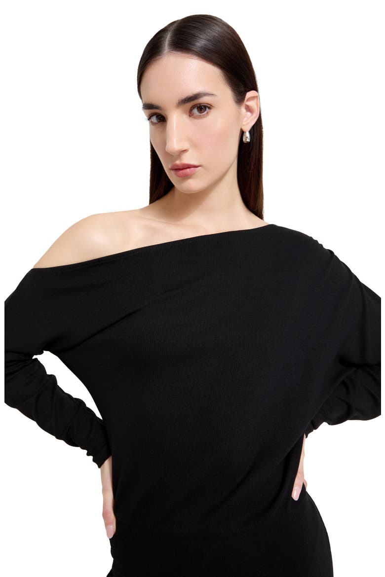 Amia One-Shoulder Long Sleeve Jersey Maxi Dress, Alternate, color, BLACK