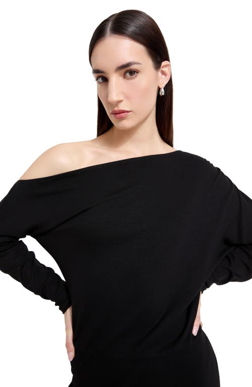 Marcella Amia One-shoulder Long Sleeve Jersey Maxi Dress In Black