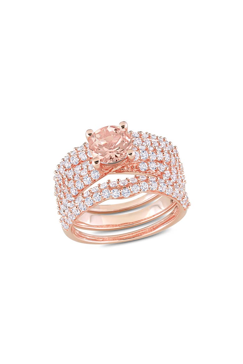 Set of 3 Morganite & Lab Created White Sapphire Stackable Rings, Main, color, PINK
