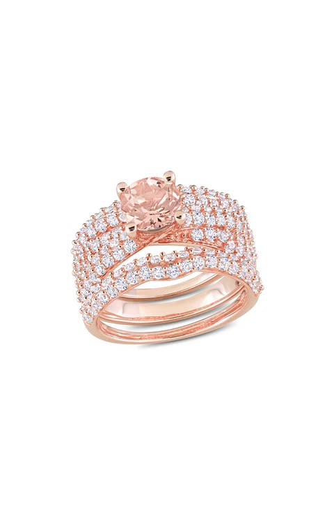Set of 3 Morganite & Lab Created White Sapphire Stackable Rings