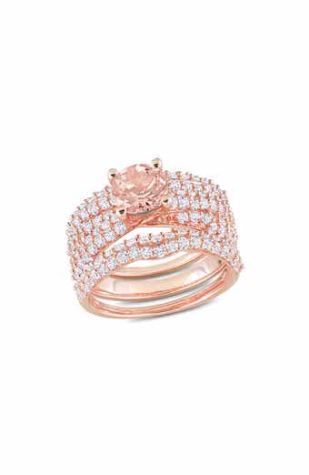 Set of 3 Morganite & Lab Created White Sapphire Stackable Rings