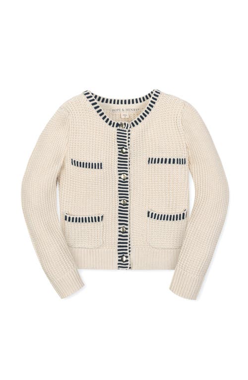 Hope & Henry Kids' Organic Puff Sleeve Textured Cardigan Sweater In Neutral