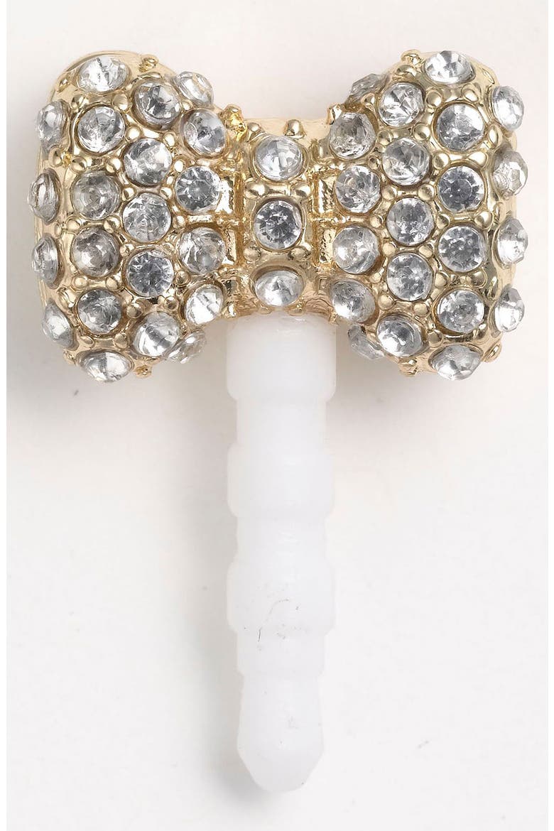 Rhinestone Bow Earphone Jack Plug, Alternate, color, GOLD CRYSTAL