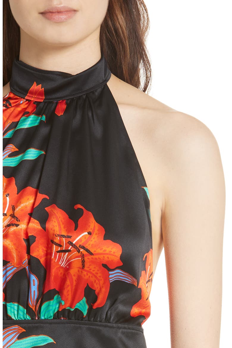 Diane von Furstenberg High Neck Open Back Silk Blouse, Alternate, color, ARGOS BLACK
