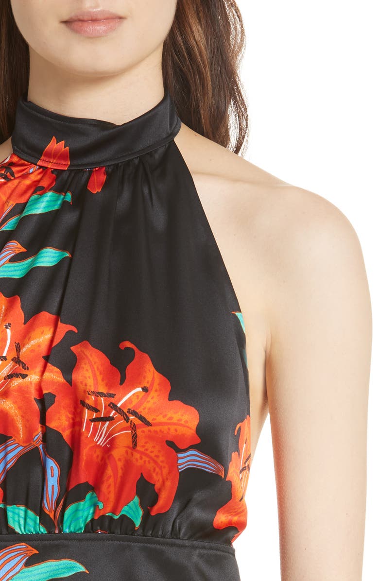 DVF Diane von Furstenberg High Neck Open Back Silk Blouse, Alternate, color,