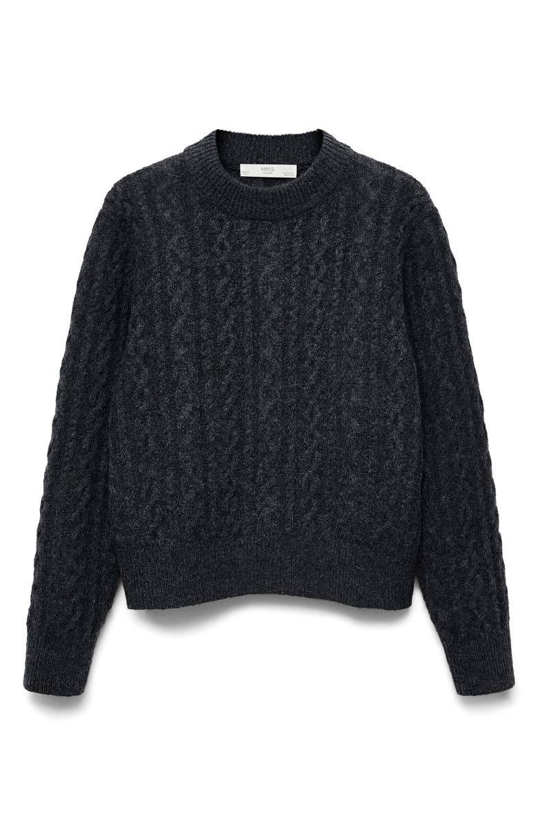 MANGO Cable Crewneck Lounge Sweater, Alternate, color, Charcoal