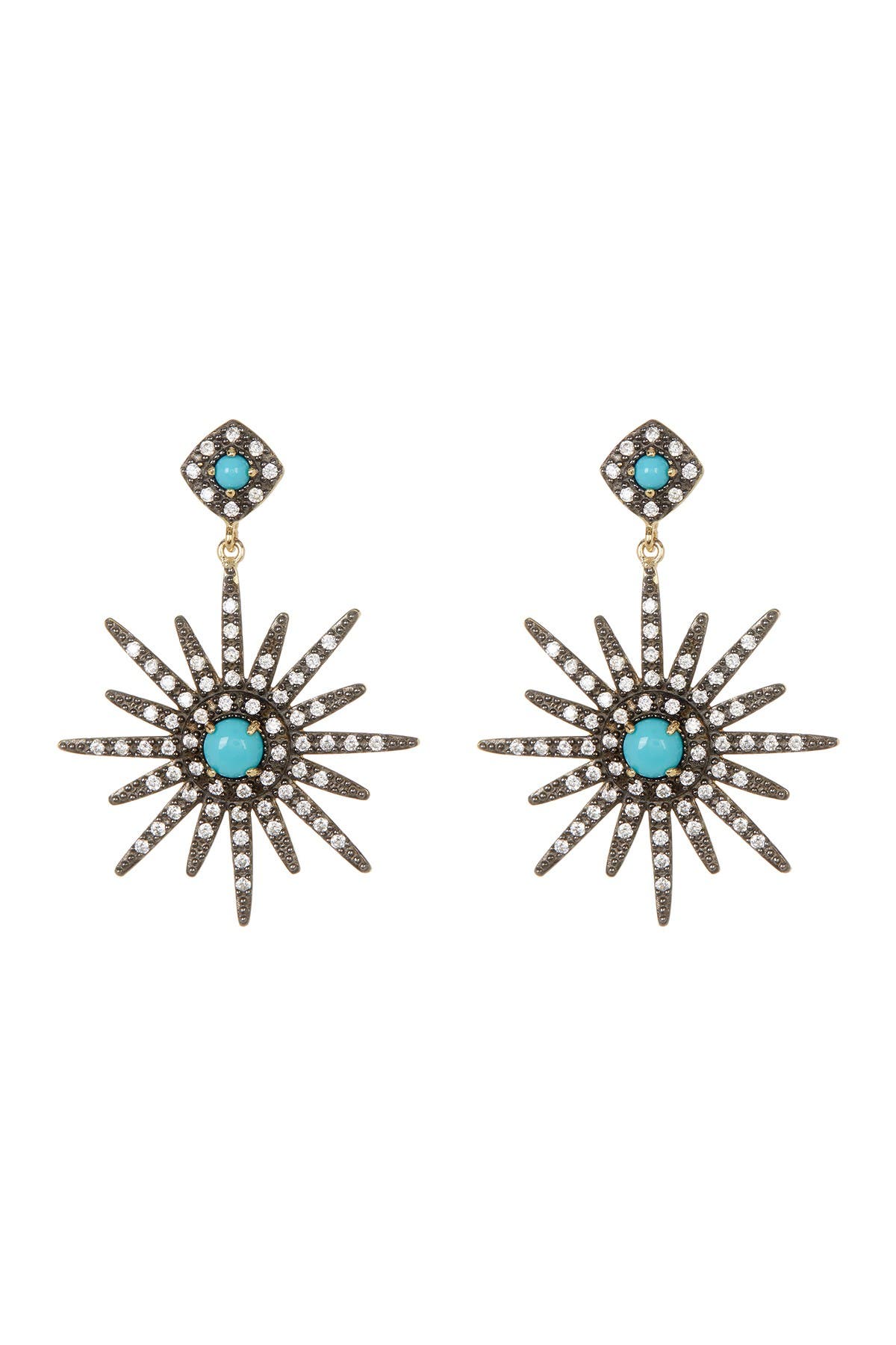 Adornia 14K Yellow Gold Plated Turquoise & Swarovski Crystal Accented Starburst Earrings