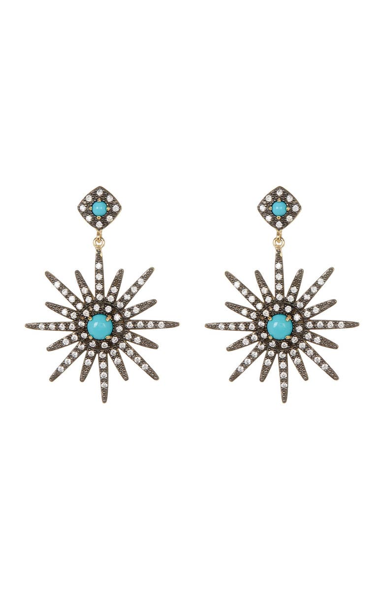 Adornia 14K Yellow Gold Plated Turquoise & Swarovski Crystal Accented Starburst Earrings, Main, color, Blue