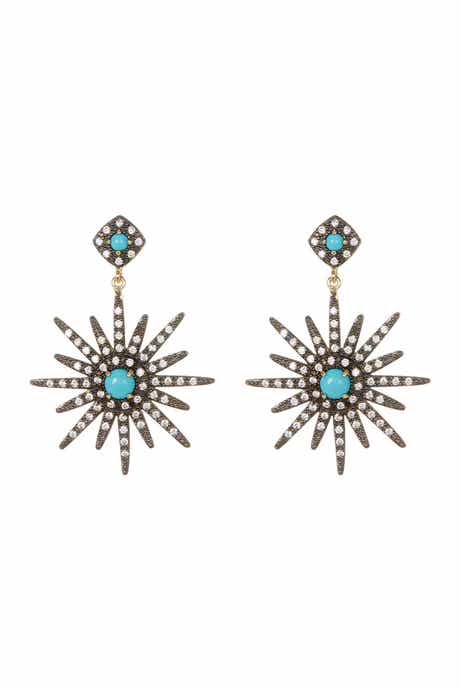 Adornia 14K Yellow Gold Plated Turquoise & Swarovski Crystal Accented Starburst Earrings