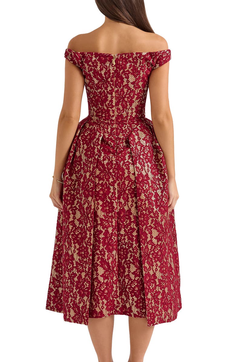 HOUSE OF CB Charming Off the Shoulder Cocktail Dress, Alternate, color, Rhubarb And Gold