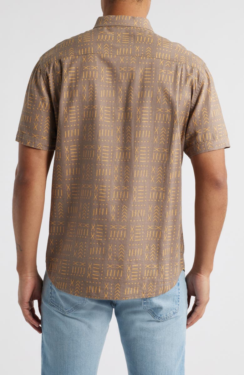 Rails Carson Short Sleeve Stretch Linen Blend Button-Up Shirt, Alternate, color, Bali Batik Brown