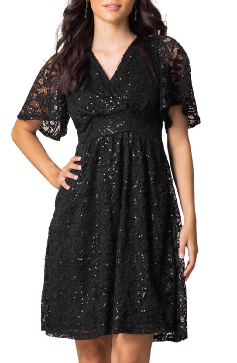 Kiyonna Starry Sequin Lace Cocktail Dress, Alternate, color, Onyx