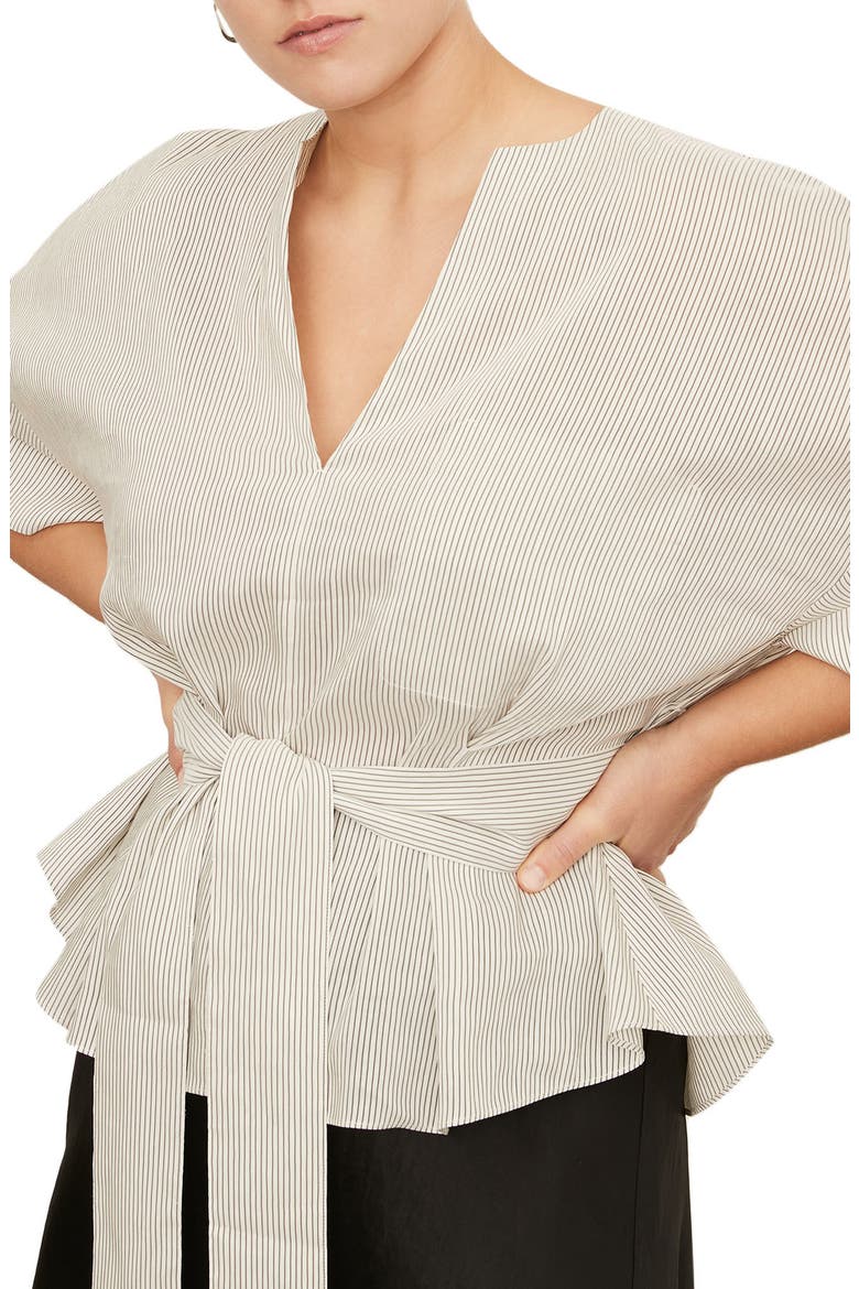 Stripe Belted Blouse, Main, color, WHITE/BLACK