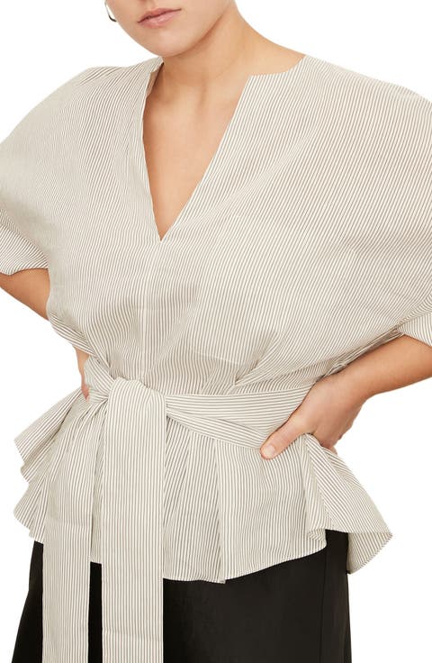 Stripe Belted Blouse (Plus Size)
