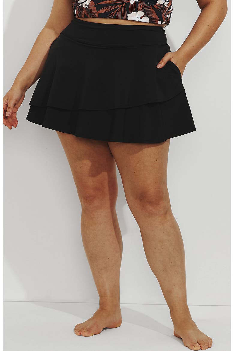 High Waisted Tulip Hem Swim Skort, Main, color, Black