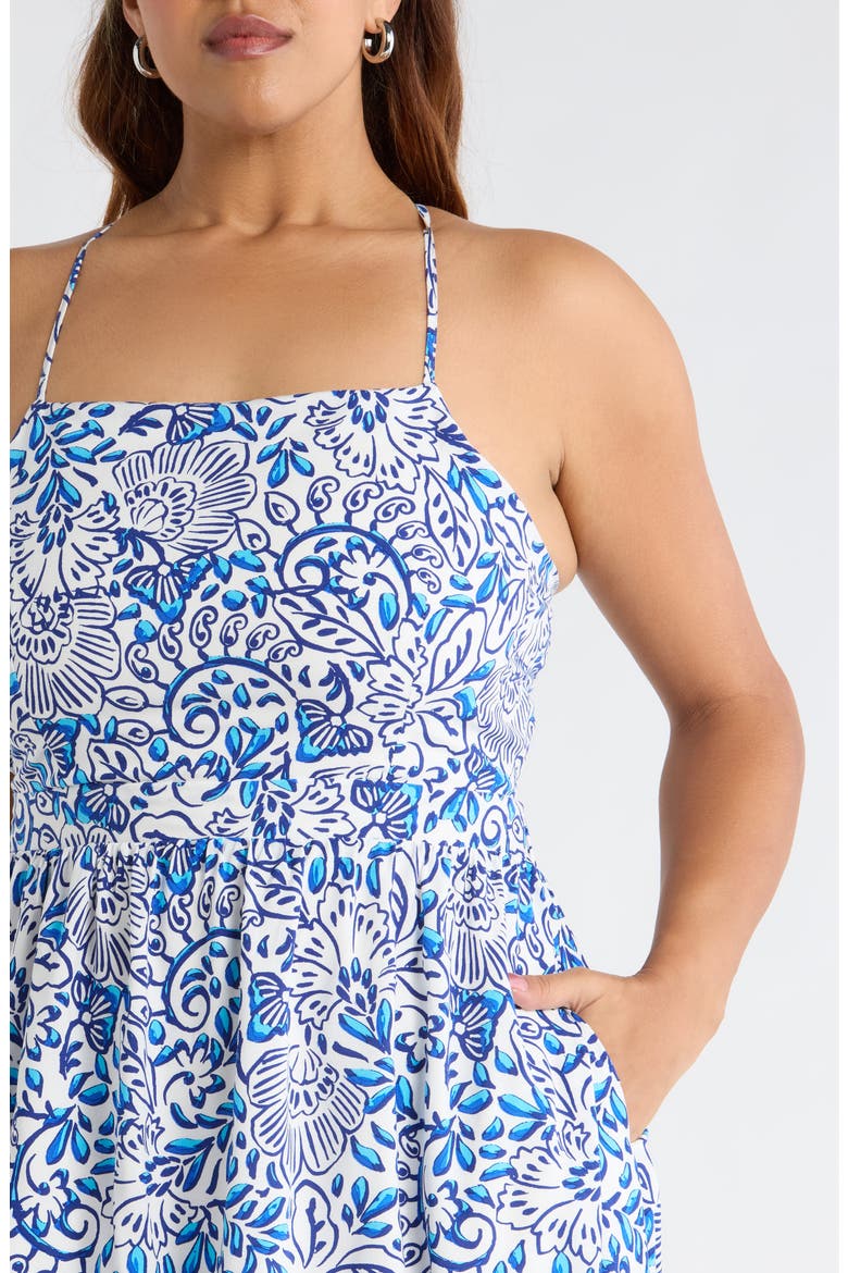 Mize Floral Mavis Crisscross Midi Dress, Alternate, color, WHITE BLUES