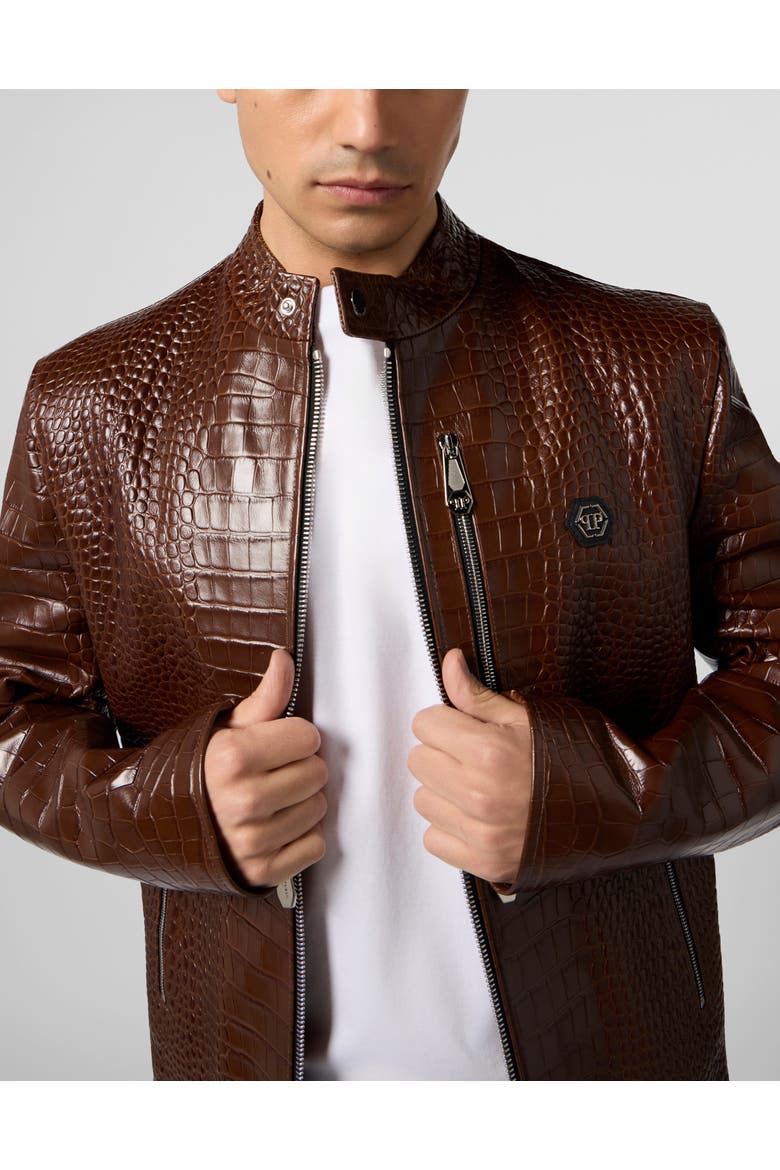 Leather Moto Jacket Cocco Men, Alternate, color, brown