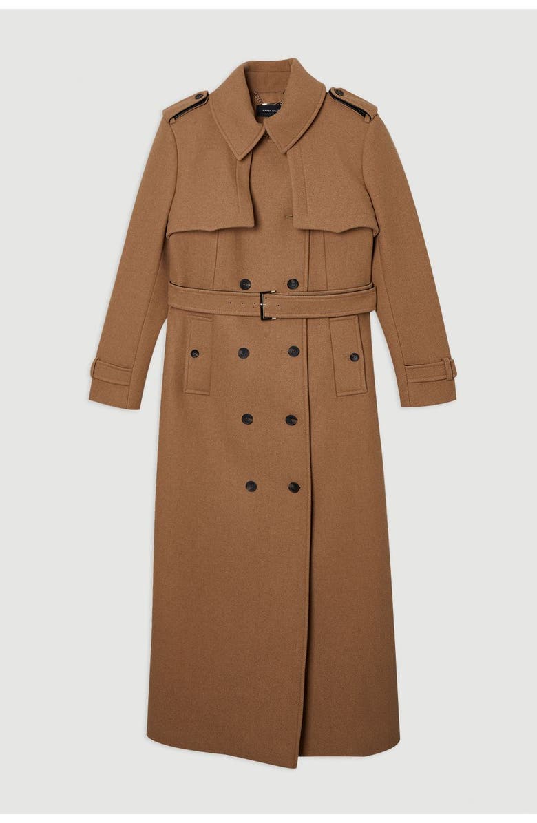Karen Millen Wool Mix Belted Trench Maxi Coat, Alternate, color, Camel