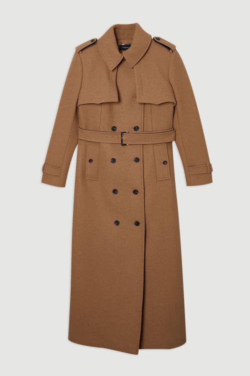 Karen Millen Wool Mix Belted Trench Maxi Coat In Brown