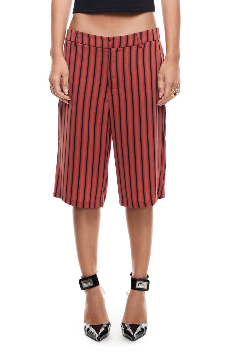 LIONESS Kurt Stripe Low Rise Bermuda Shorts, Main, color, Crimson Pinstripe