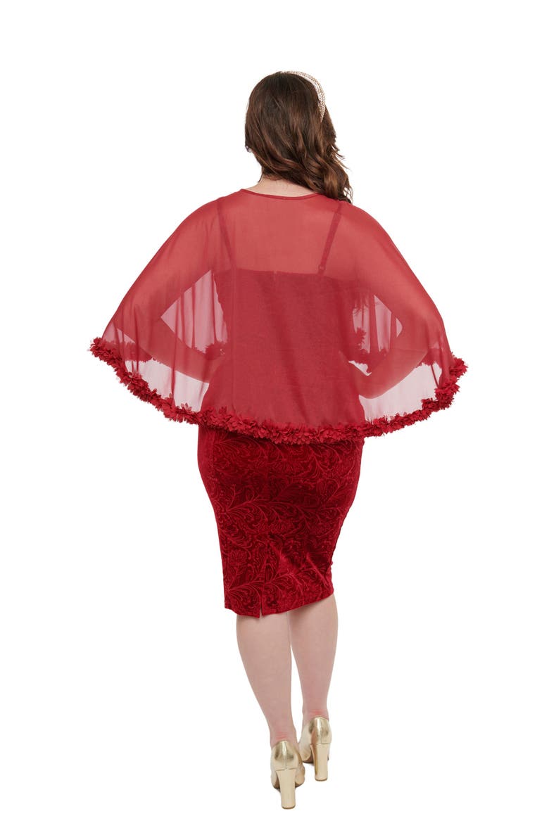 1960s Ruffle Capelet Wiggle Dress, Alternate, color, Red