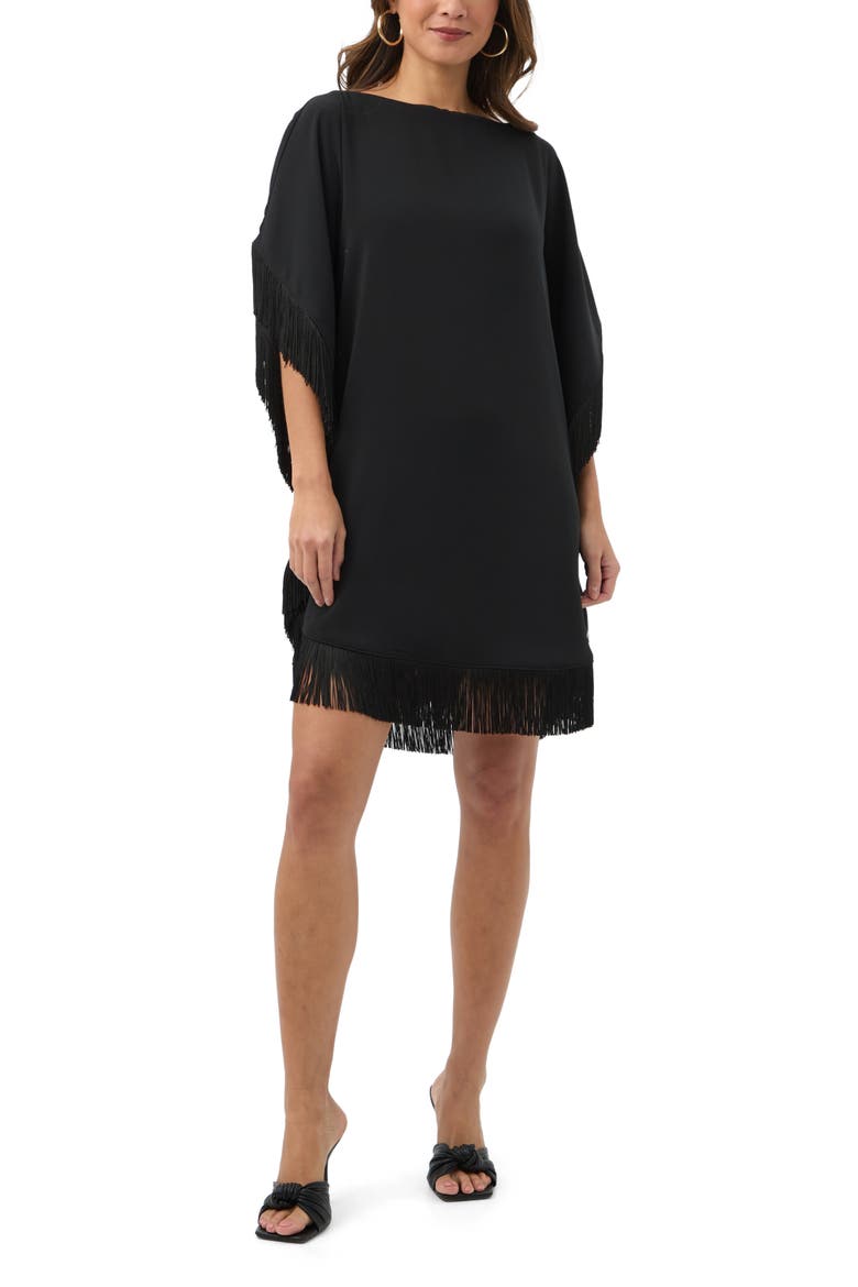 Trina Turk Mini Neena Fringe Trim Caftan Dress (Women)