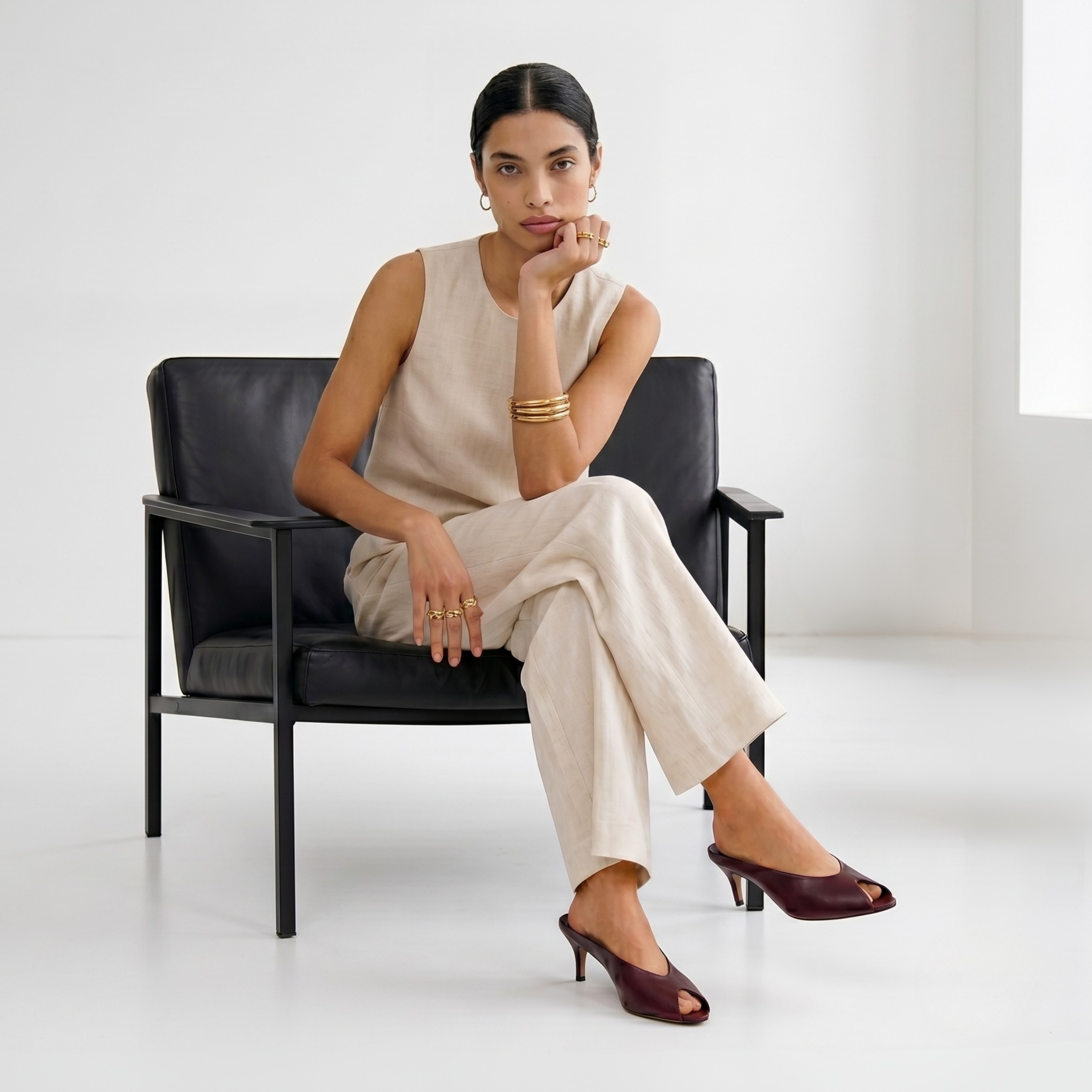Audrey II Peeptoe Leather Mule, Alternate, color, BURGUNDY