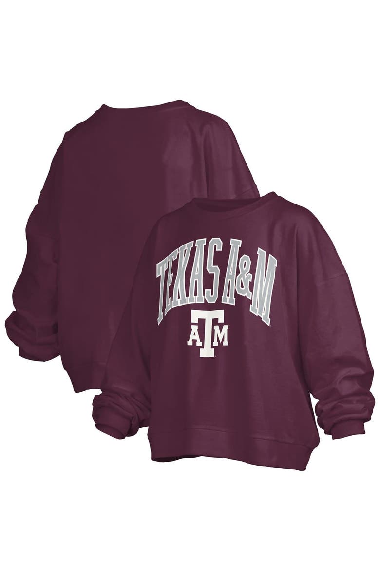 Women's Pressbox Maroon Texas A&M Aggies Janise Arch Over Logo Waist Length Oversized Pullover Sweatshirt, Alternate, color, Maroon