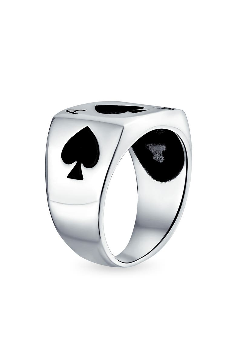 BLING JEWELRY Men's Sterling Silver Gambler Ace of Spades Signet Ring, Alternate, color, Silver