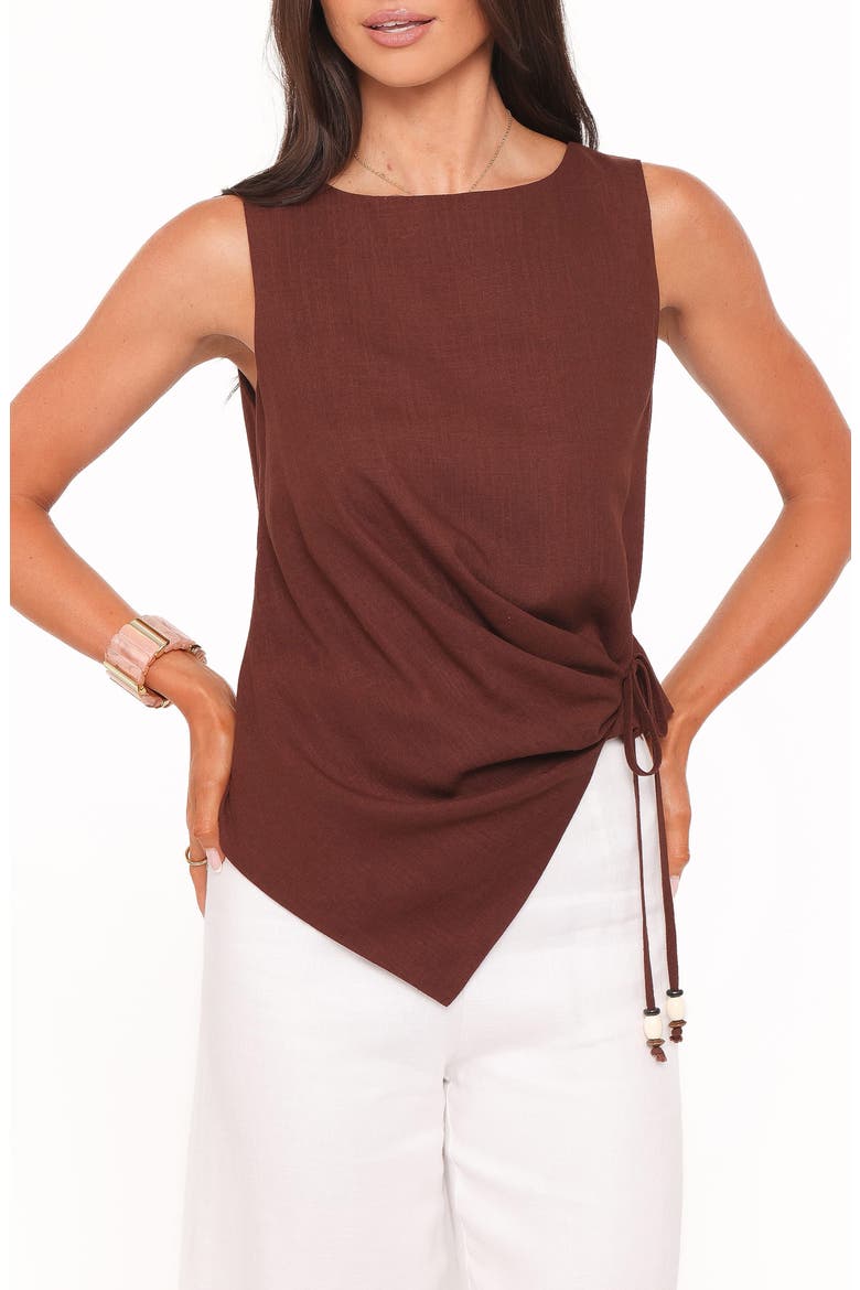 Heloise Side Tie Top, Main, color, DARK BROWN