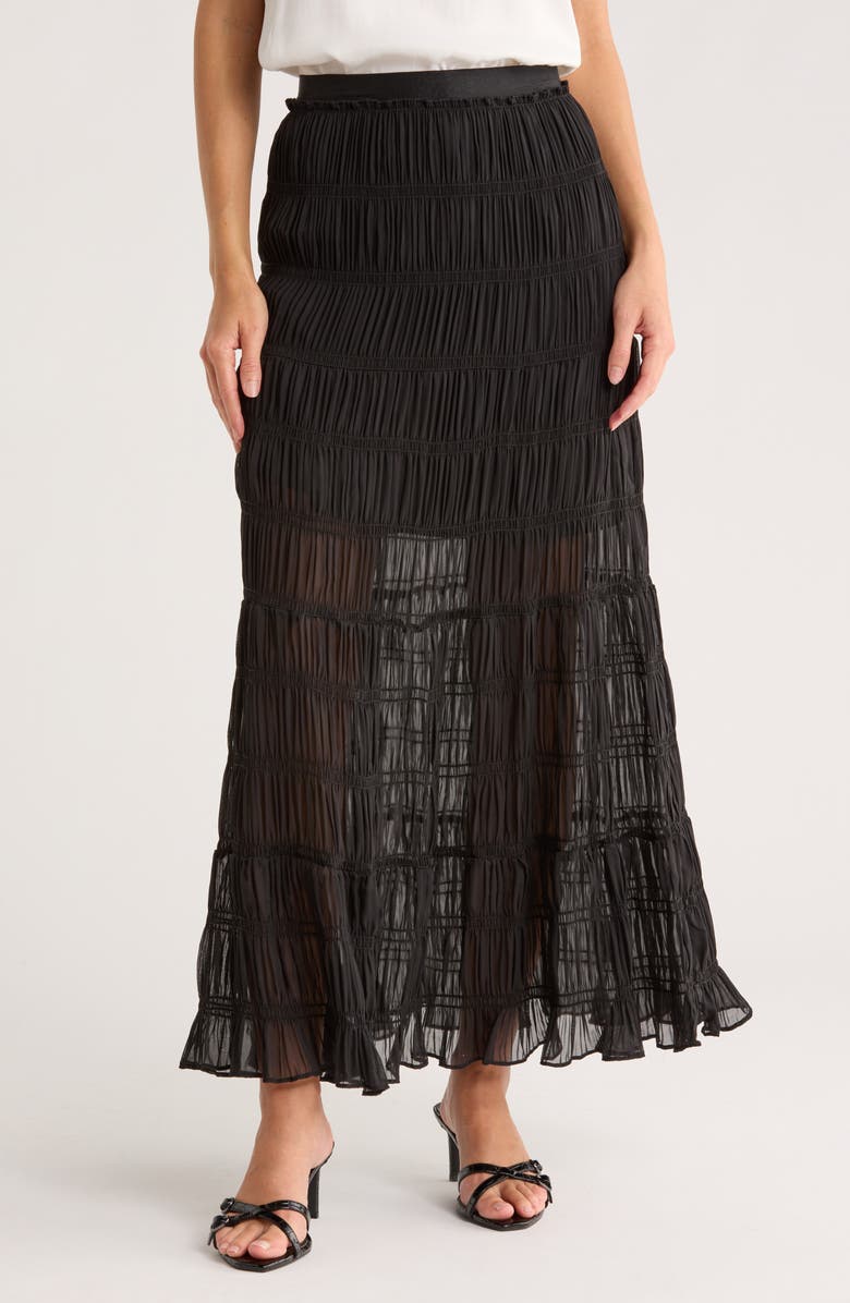 MAX STUDIO Shirred Georgette Maxi Skirt, Main, color, Black