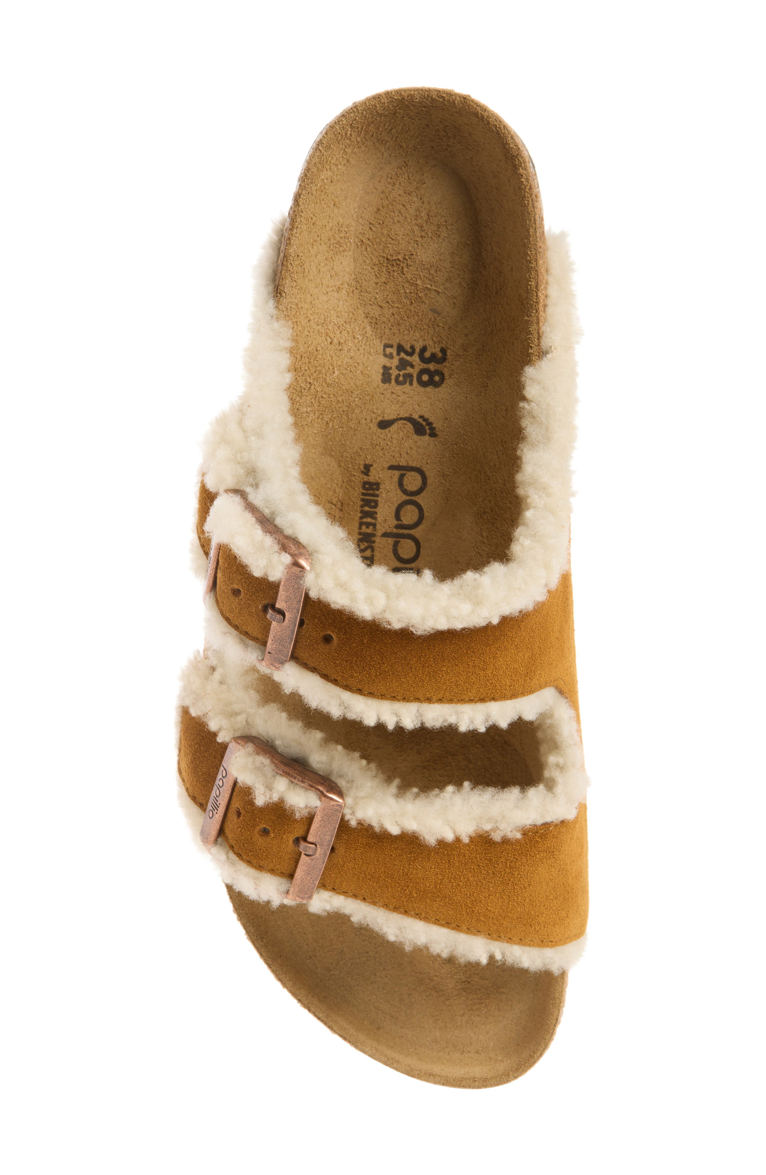 Arizona Platform Slide Sandal with Genuine Shearling Trim, Alternate, color, MINK/ NATURAL