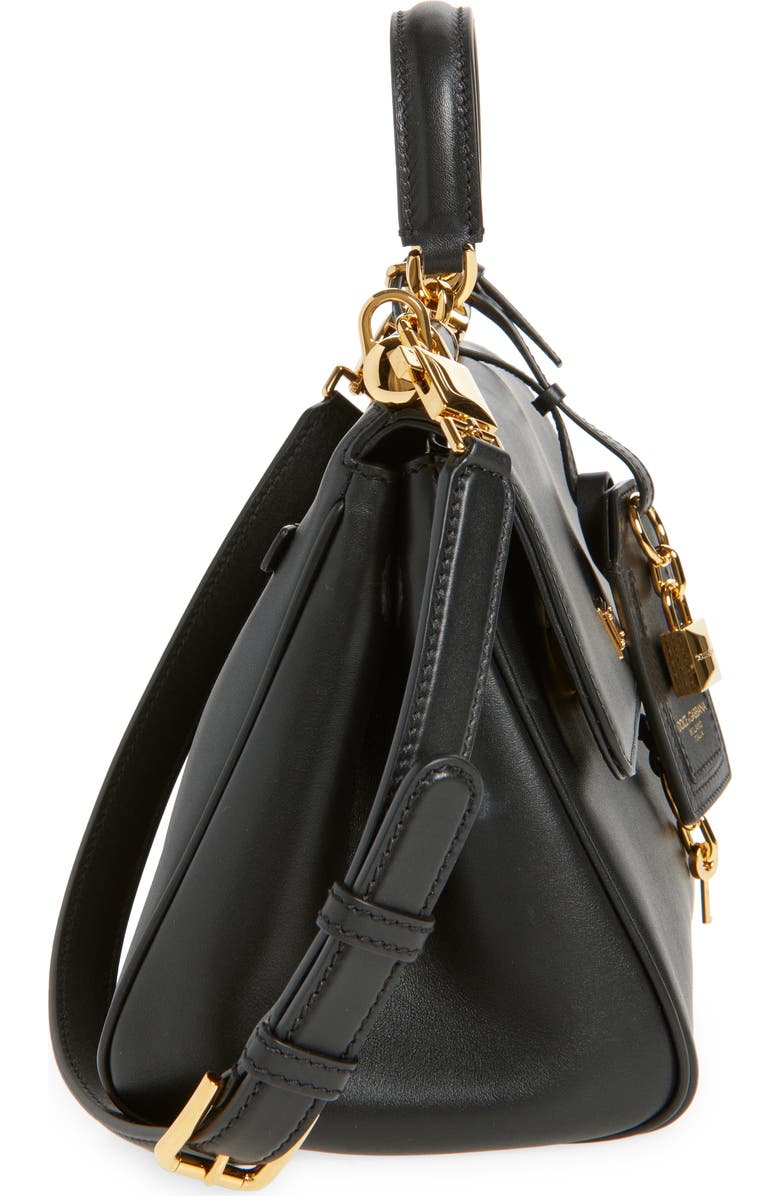 Dolce&Gabbana My Sicily Plongé Leather Top Handle Bag, Alternate, color, 80999 Nero