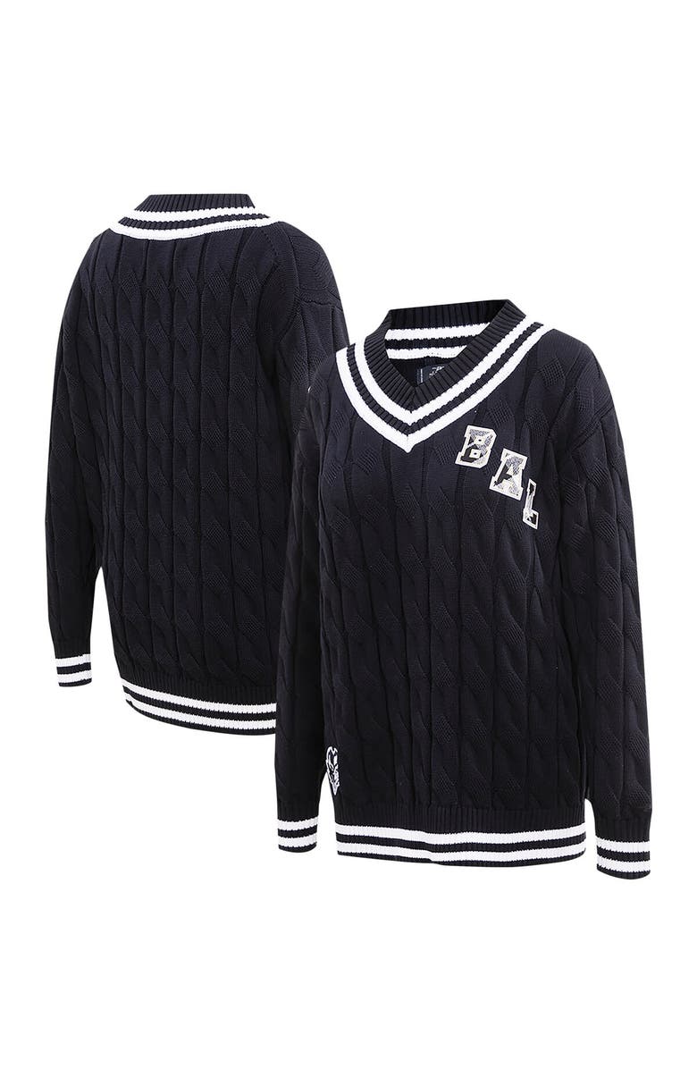 PRO STANDARD Women's Pro Standard  Black Baltimore Ravens Prep V-Neck Pullover Sweater, Main, color, 